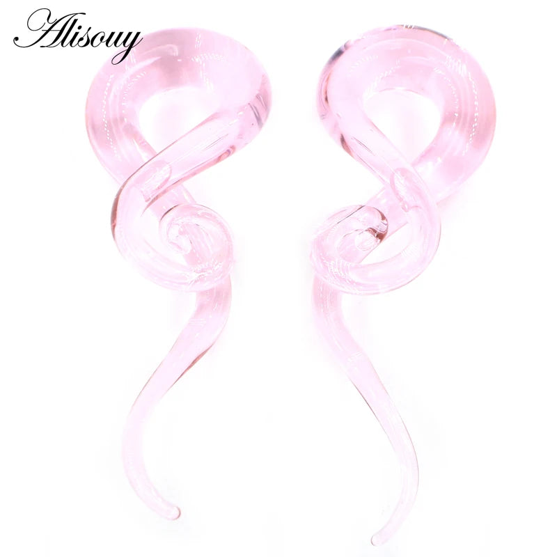 2pcs Glass Ear Plugs Tunnel Spiral Taper Body Jewelry Gauges Expander