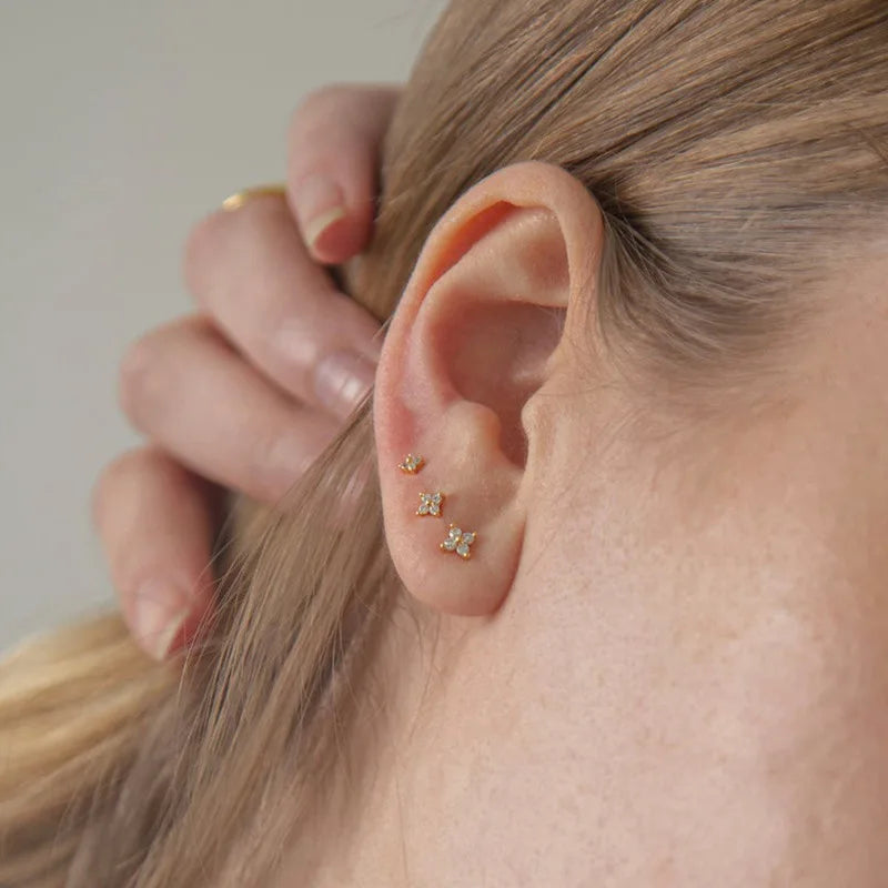Mini Flower Earrings for Women Hypoallergenic Zircon Crystal Jewelry Gift