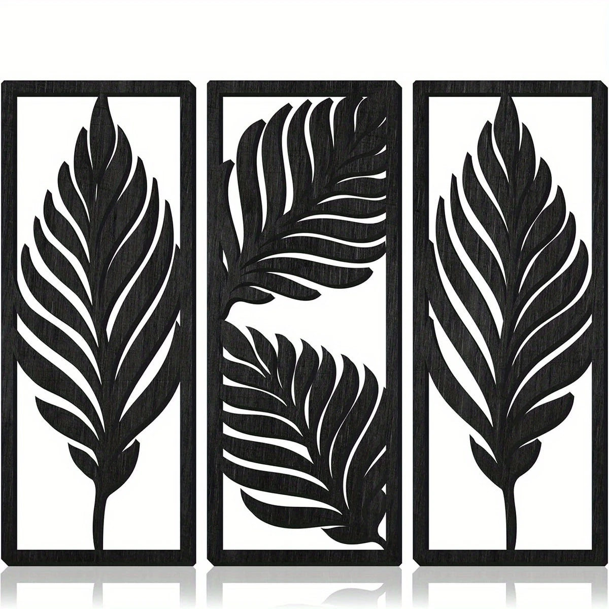 14-inch Wooden Leaf Wall Decor Set - Bohemian Tropical Style, Indoor & Outdoor Hanging