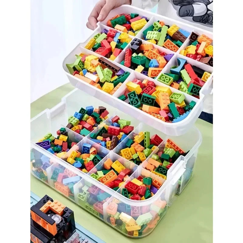 Kids Building Block Storage Box 2-Layer Adjustable Toy Organizer Small Container