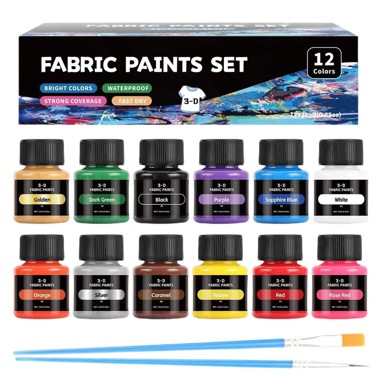 Fabric Paint Set 12 Colors Waterproof Fast-Drying Textile Paint for DIY Crafts