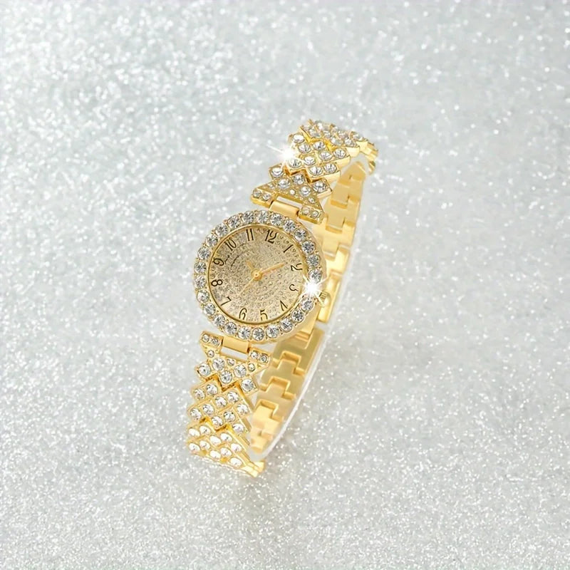 Elegant Crystal Watch with Stainless Steel Bracelet - Luxury Quartz Timepiece