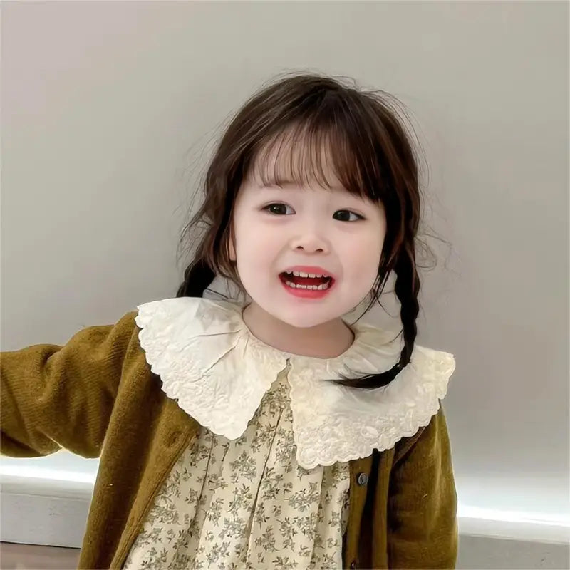 Baby Girl Fake Hair Braid Wig with Fluffy Bangs - Playful Fried Dough Style, One Year Hair Cover