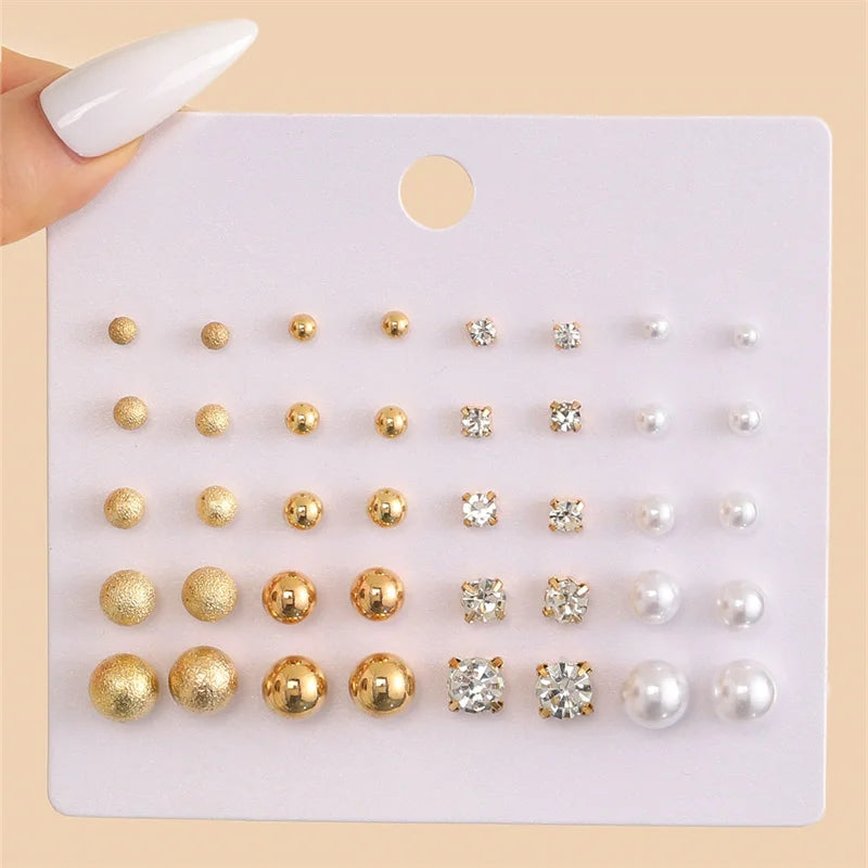 40pcs Classic Round Stud Earrings Set - Simple Metal Circle for Everyday Wear