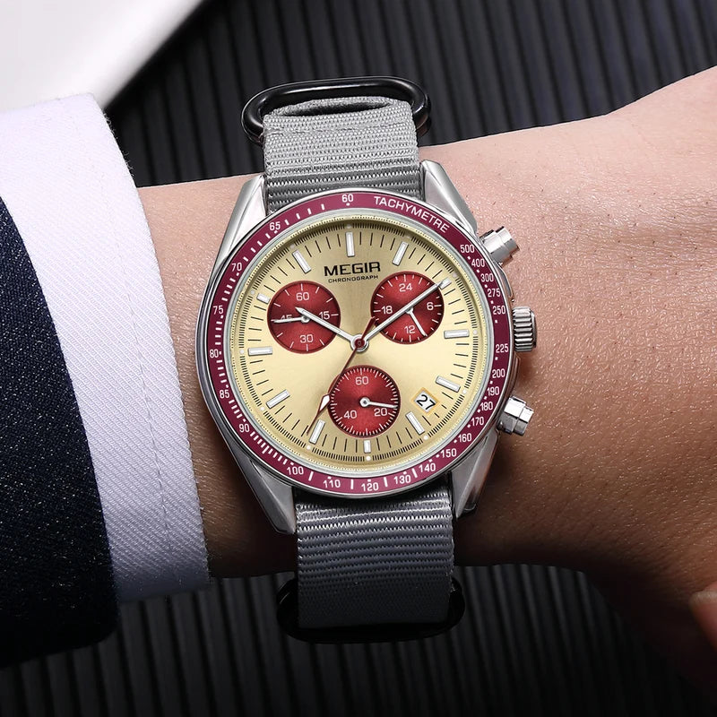 Men's Sport Automatic Chronograph Waterproof Watch with Canvas Strap