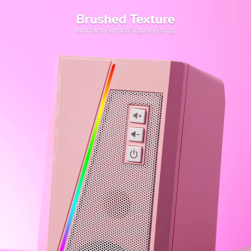 RGB Desktop Speakers 2.0 Channel Stereo with 6 Color Modes PC Audio White Pink