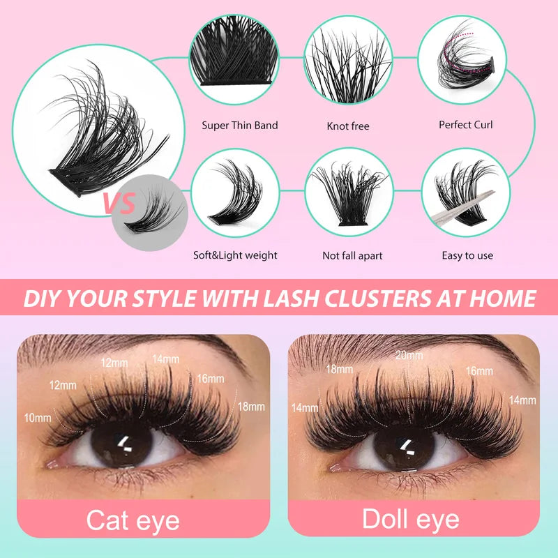 Voluminous False Eyelash Extensions 30D-150D Mixed Length Natural Look, Reusable DIY