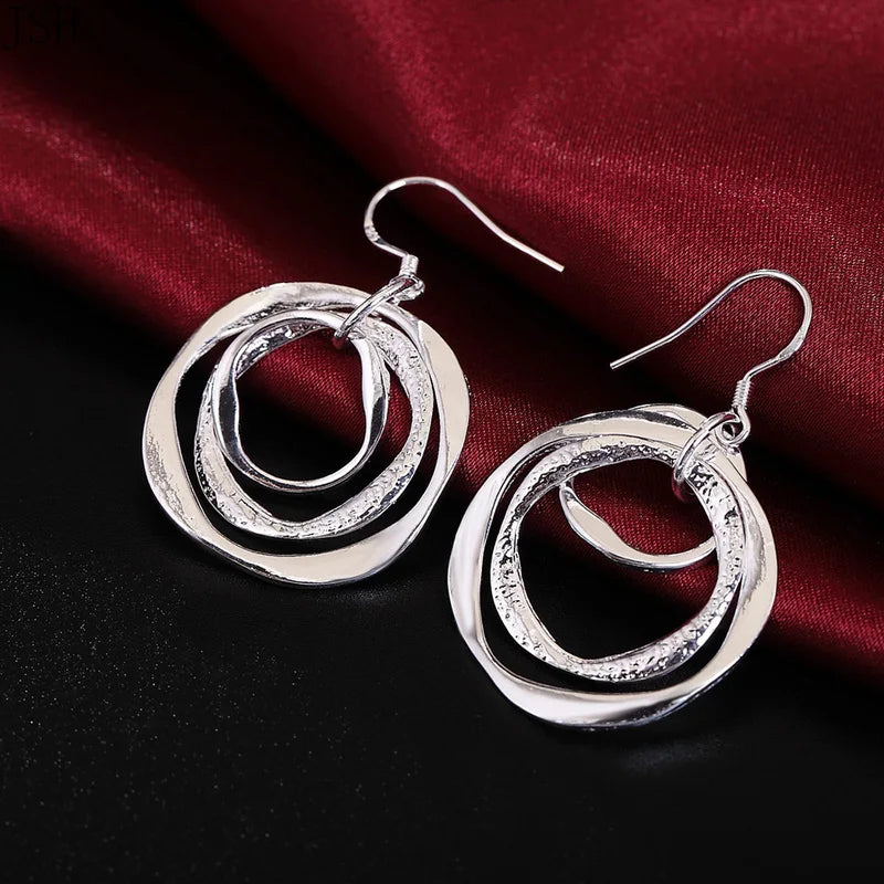 Sterling Silver Necklace and Earring Jewelry Set for Women - Fashion Charm Circle