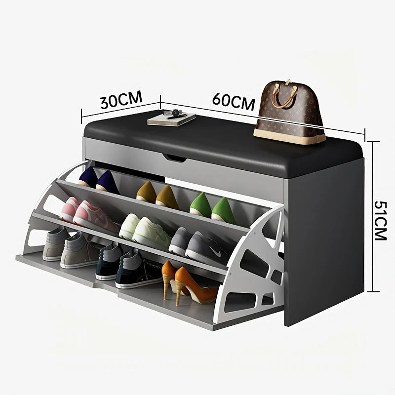 Foldable Shoe Cabinet with Bench - 3-Tier Entryway Shoe Organizer for Small Spaces
