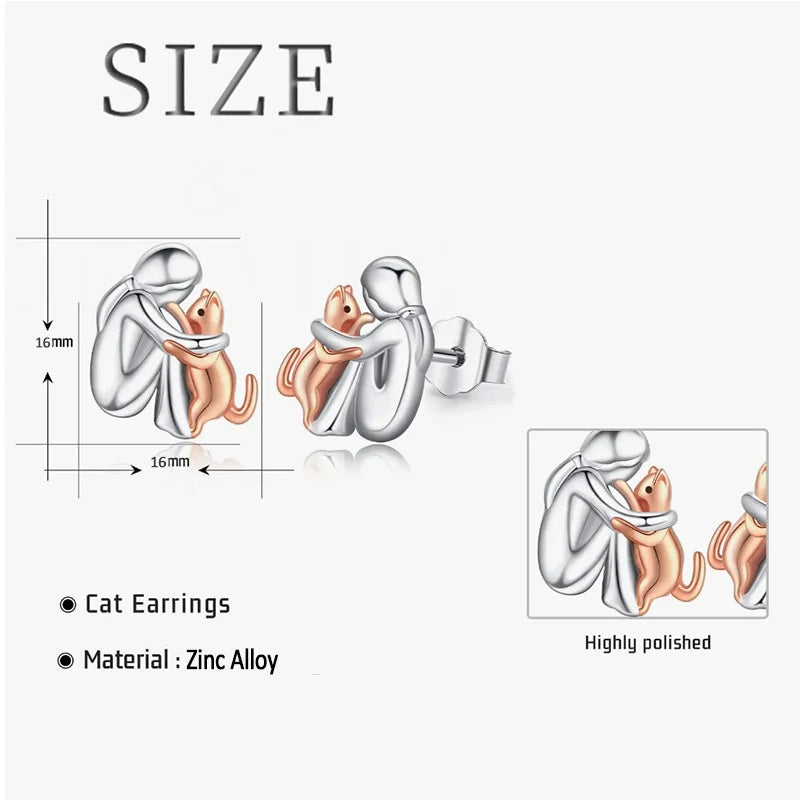 Cat Pendant Necklace for Women Girls Jewelry Gift - Rose Gold Silver Plated