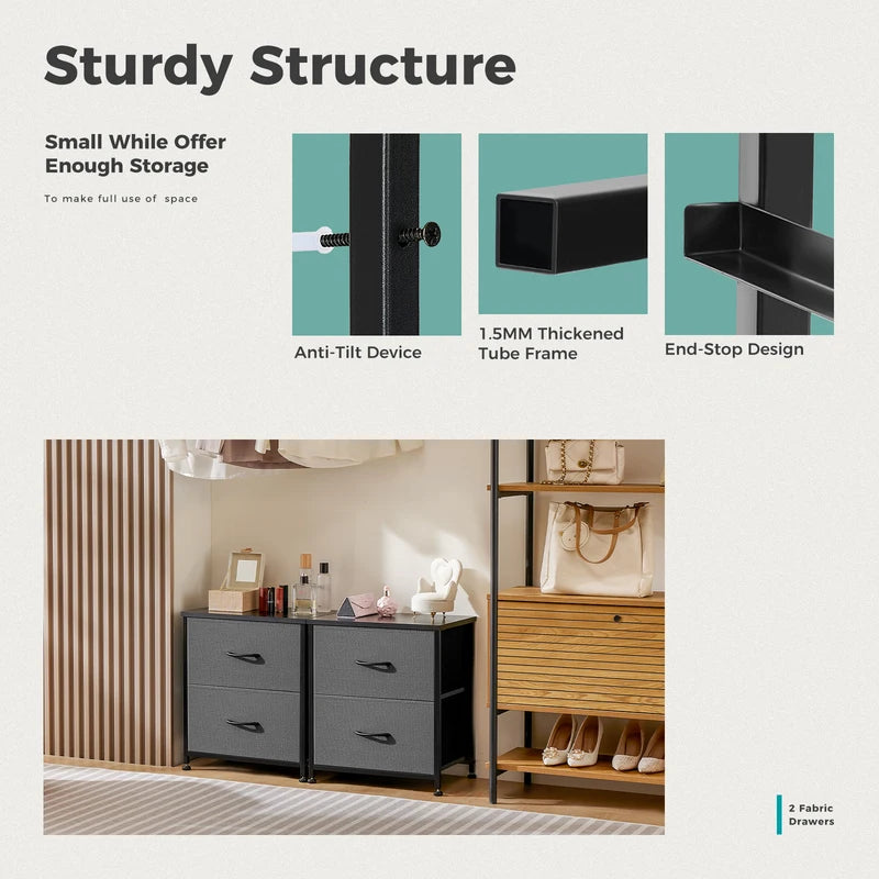 Multi-Function Fabric Drawers Nightstand and Storage Cabinet for Living Room and Bedroom