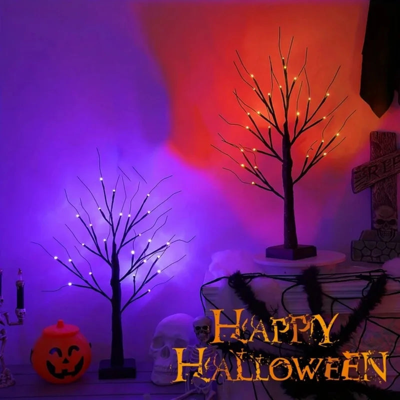 Halloween Artificial Birch Tree Light with 24 LED Colors Tabletop Decor