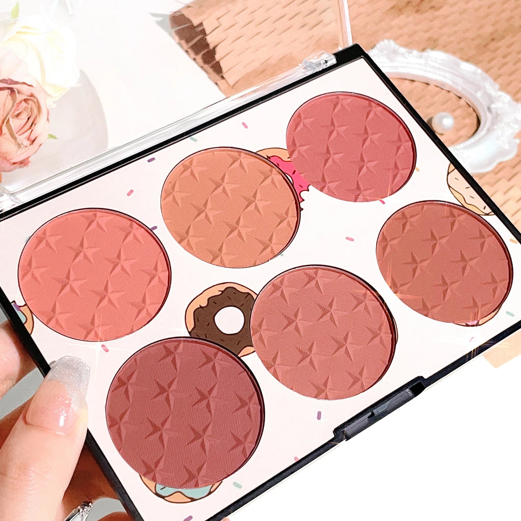 Six-Color Blush Palette for Natural Makeup - Waterproof & Matte Finish