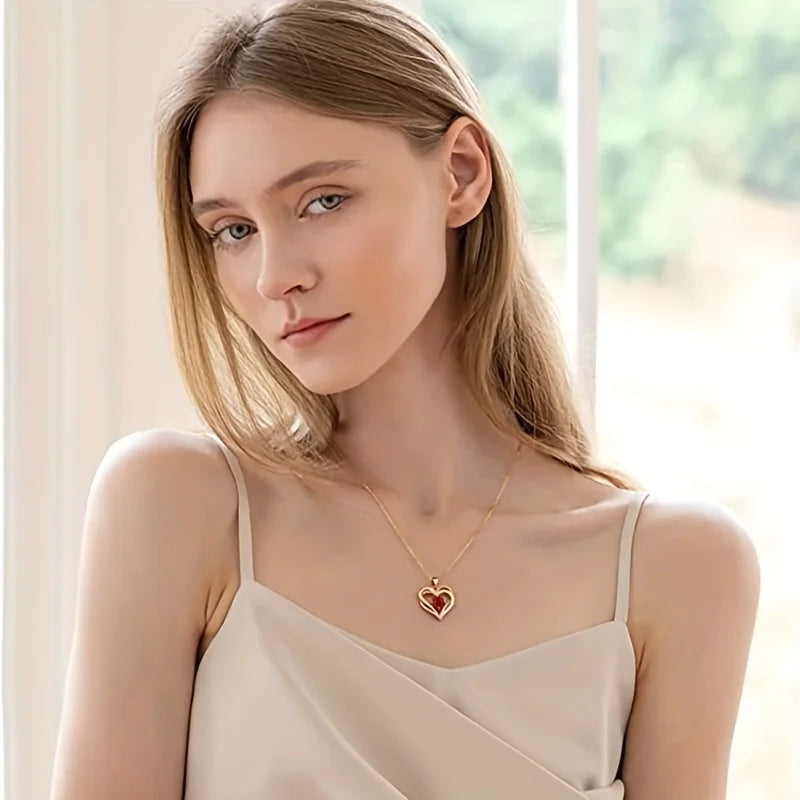 Luxury Red Zircon Pendant Necklace with Rose Flower Gift Box for Women & Girlfriend