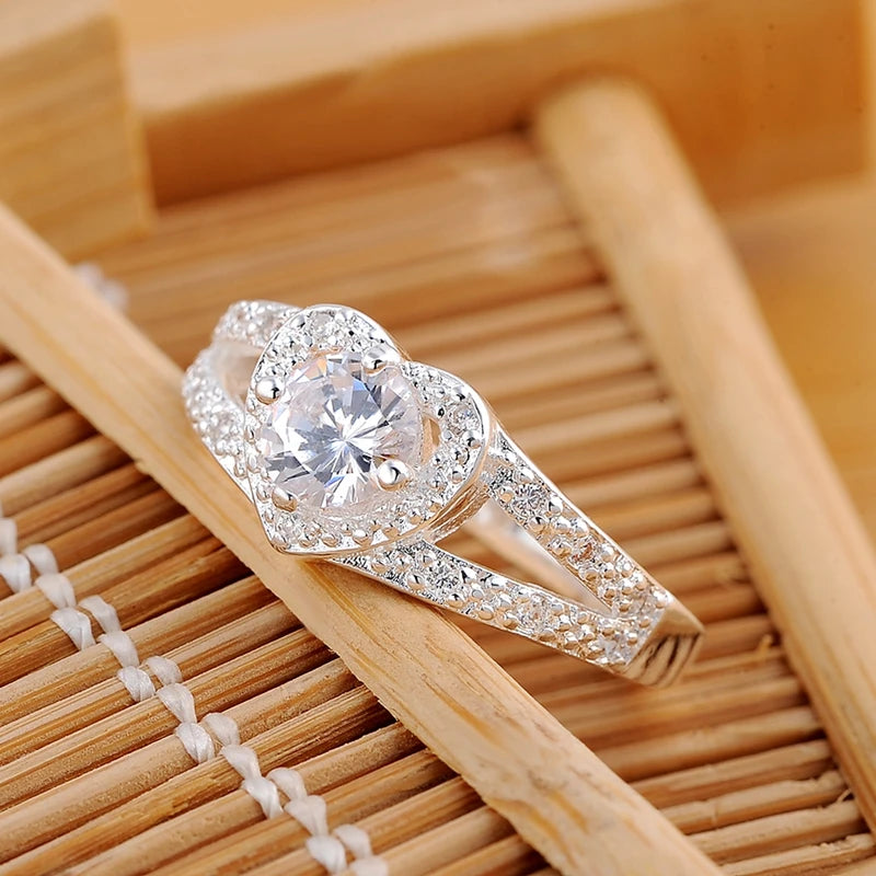 Sterling Silver Heart Zircon Ring for Women and Couples - Wedding & Fashion Jewelry