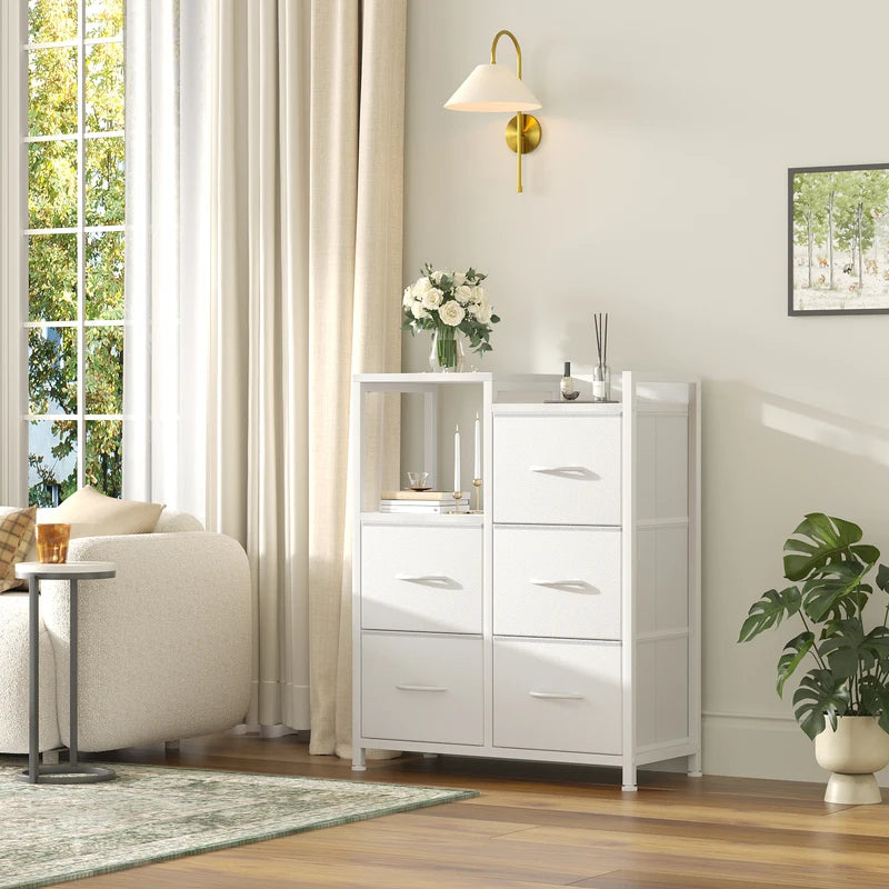 Fabric Drawer Chest with Raised Shelf Metal Frame Storage Tower for Bedroom Closet