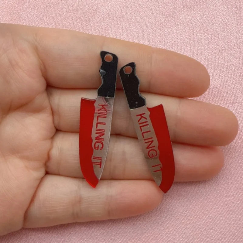 12pcs Acrylic Halloween Sword and Knife Pendant Jewelry Making Kit - Earrings, Necklace, Keychain