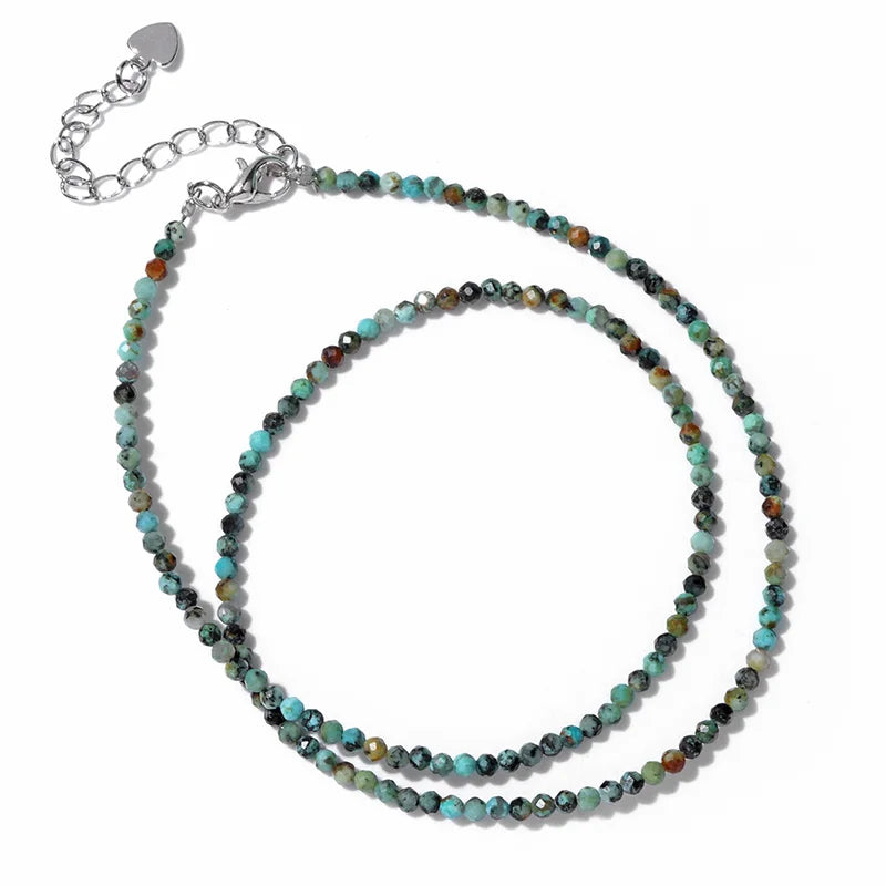 Natural Crystal Beads Necklace 2mm Tiger Eye & Black Spinel Jewelry for Women Men