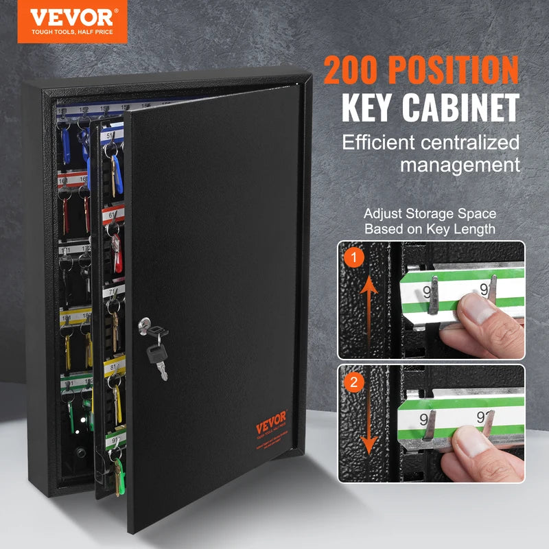 Large 48/100/200-Key Steel Locking Cabinet with Adjustable Racks Security Organizer