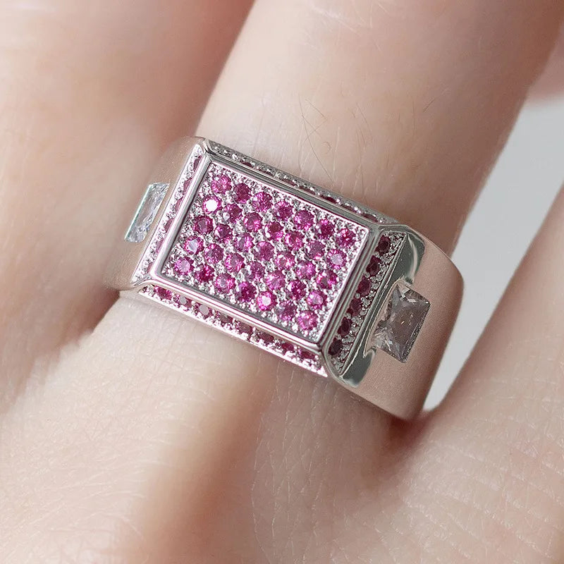 Mens Heart Wide Finger Ring Silver CZ Engagement Wedding Band for Women Men