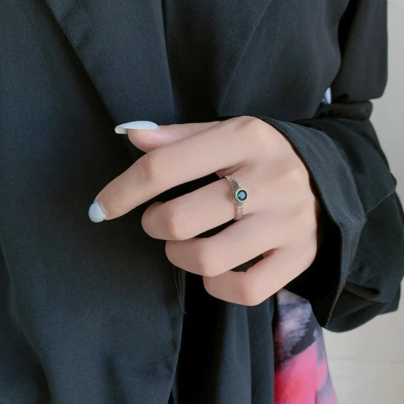 Sterling Silver Green Zircon Ring for Women Wedding Engagement Vintage Jewelry