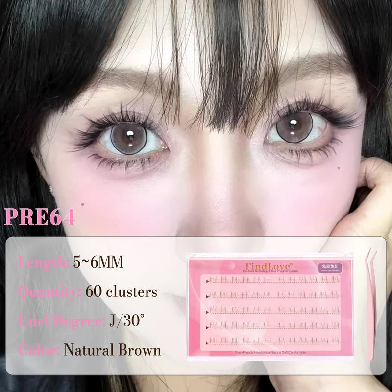 DIY Press-On No Glue Eyelash Extensions - 5 Rows Brown Natural Look 60pcs