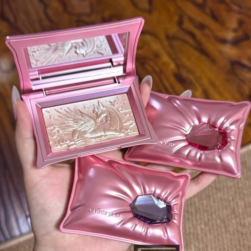 Highlighter & Blush Face Powder Set - Champagne Gold, Pink & Matte Finishing