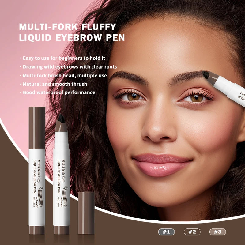 Multi-Fork Fluffy Liquid Eyebrow Pen Waterproof Long Lasting Natural Brow Makeup
