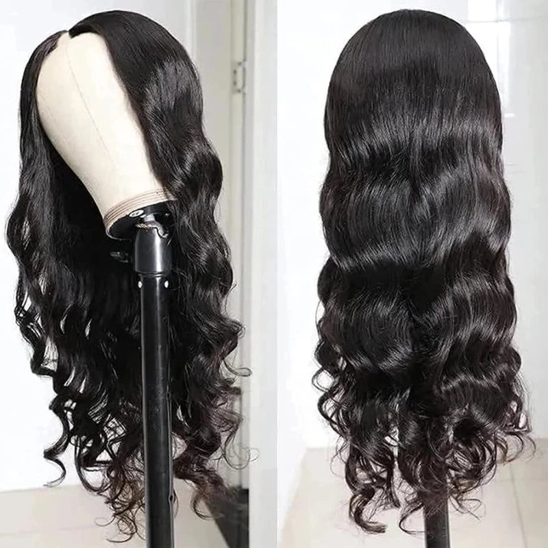 V Part Human Hair Wigs for Women - Body Wave, Natural Color, Beginner Friendly Clip-In Style