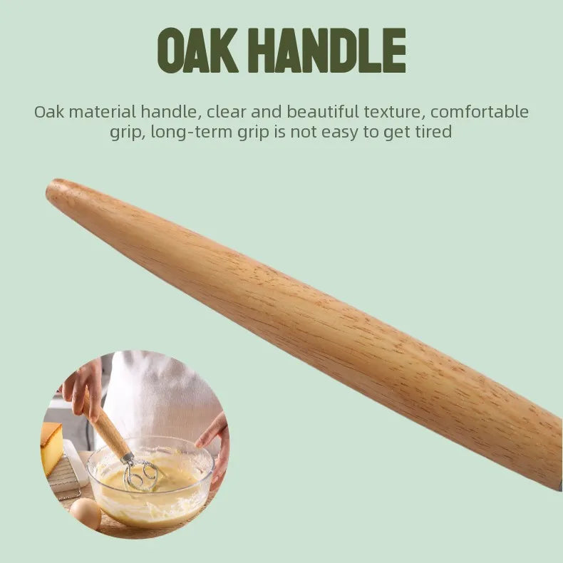 Stainless Steel Dough Whisk with Wooden Handle - 13 Inch Bread & Sourdough Mixer