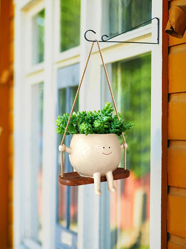 Wall Hanging Face Plant Pot - Resin Swing Planter for Succulents & Flowers