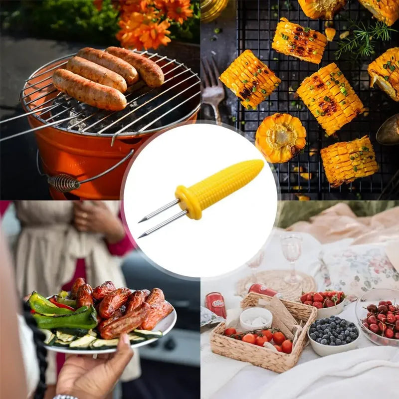 Stainless Steel Corn Holders Set - BBQ Corn On The Cob Double Forks