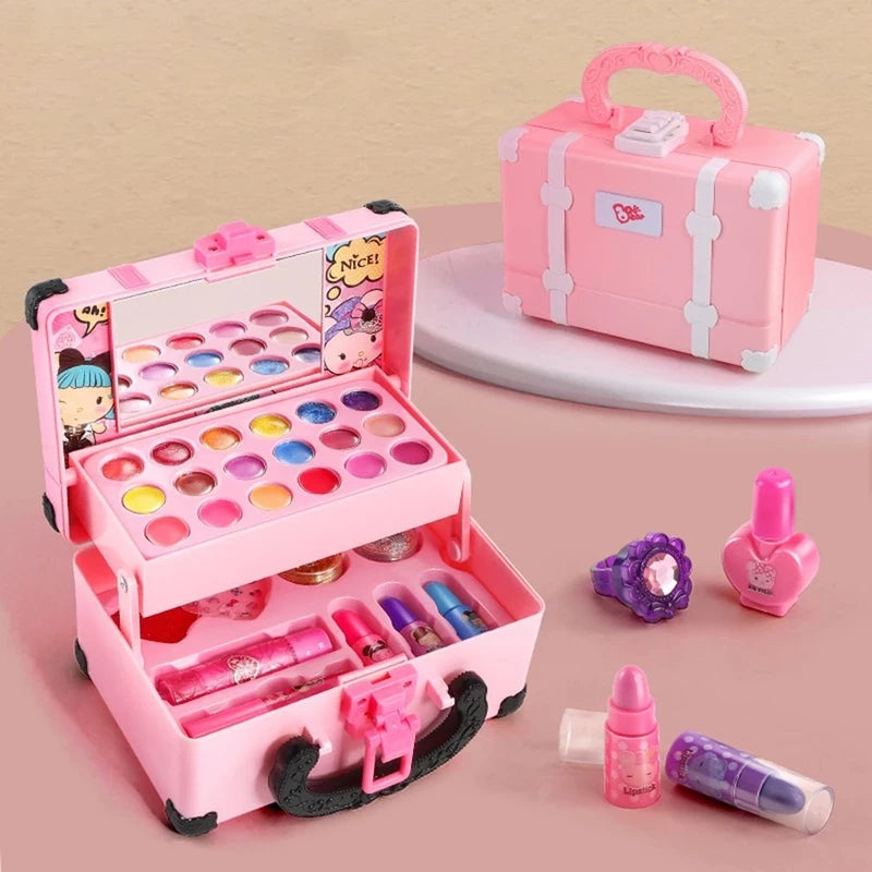 Kids Pretend Makeup Set with Lipstick Eyeshadow and Cosmetic Bag - Safe Non-Toxic Toy