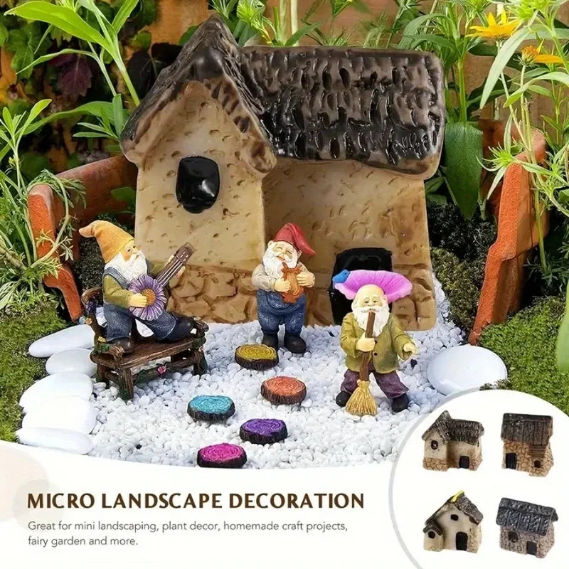 Mini Resin House Statue for Dollhouse, Fairy Garden, Bonsai & Succulent Decor
