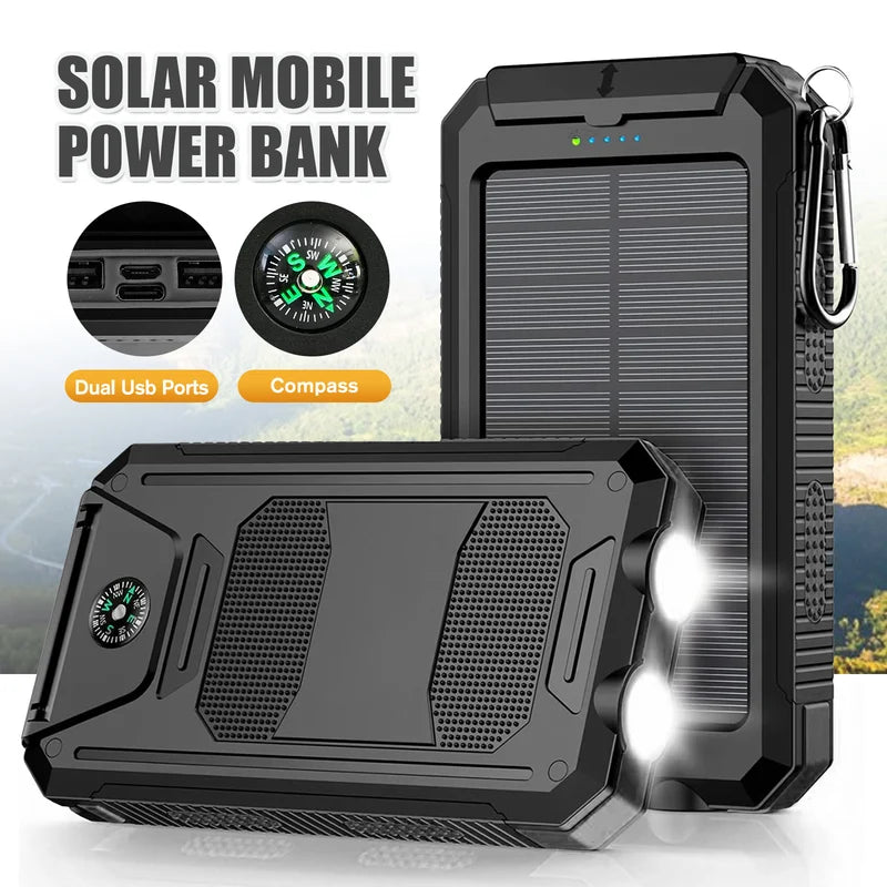 10,000mAh Solar Power Bank Waterproof Portable Charger with Dual USB & LED Flashlight