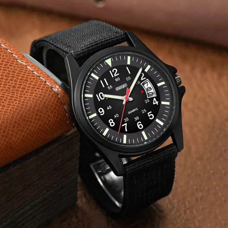 Men's Fashion Nylon Quartz Watch with Calendar - Military Army Style