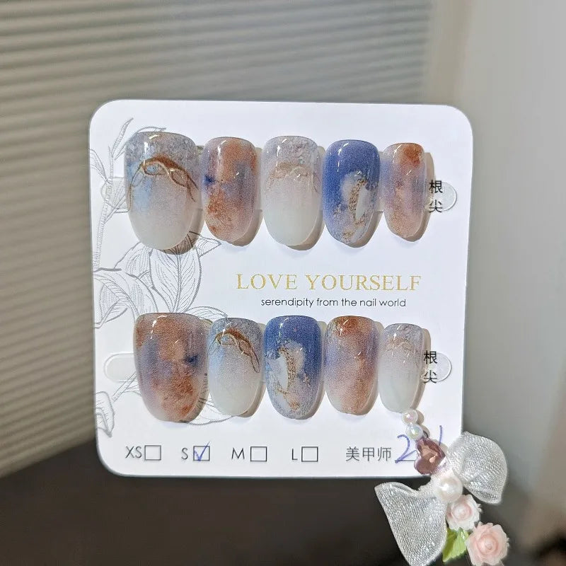 10PCS Gradient Metallic French Nail Tips Set - Press-On Fake Nails for Gift