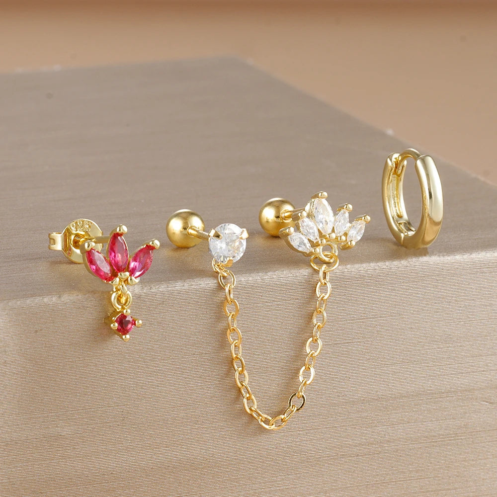 3PCS Gold Crown Chain Tassel Hoop Earrings Set for Women - 18K Gold Plated Jewelry