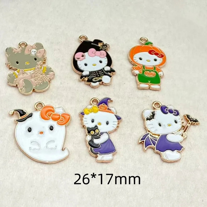 Halloween Cartoon Cat Skeleton Jewelry Pendant Keychain Set - DIY Accessory
