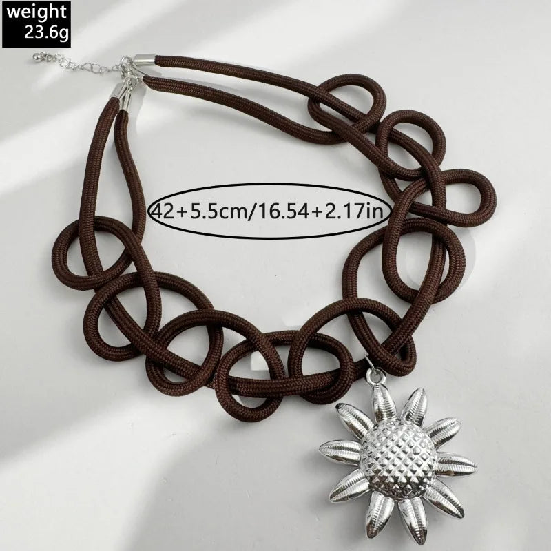 Boho Chunky Woven Rope Chain Necklace with Shell Pendant for Women