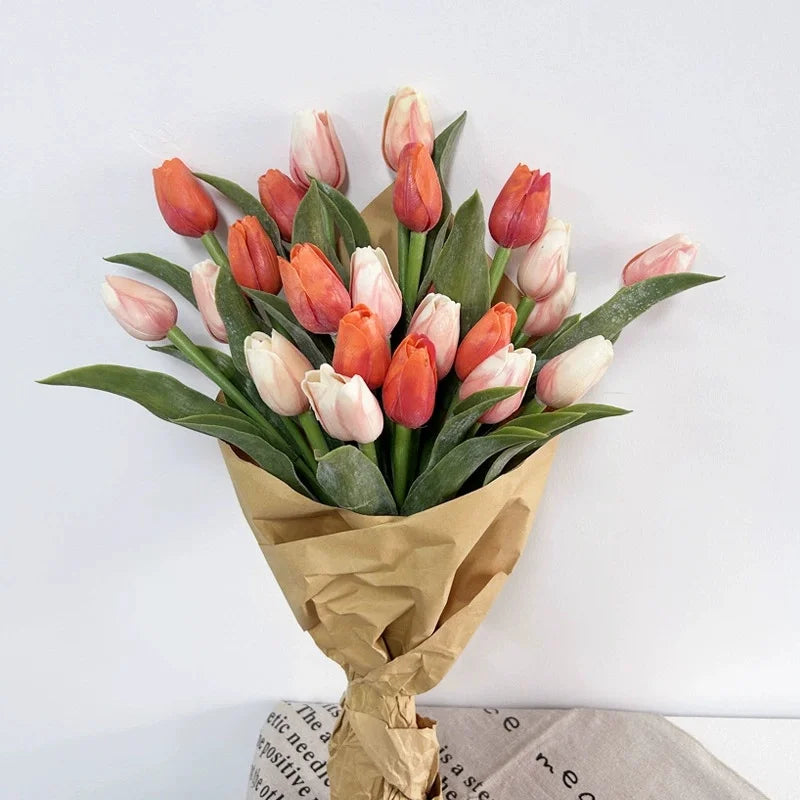 Artificial Tulip Flower Bouquets - Faux Latex Floral Decor for Weddings & Home