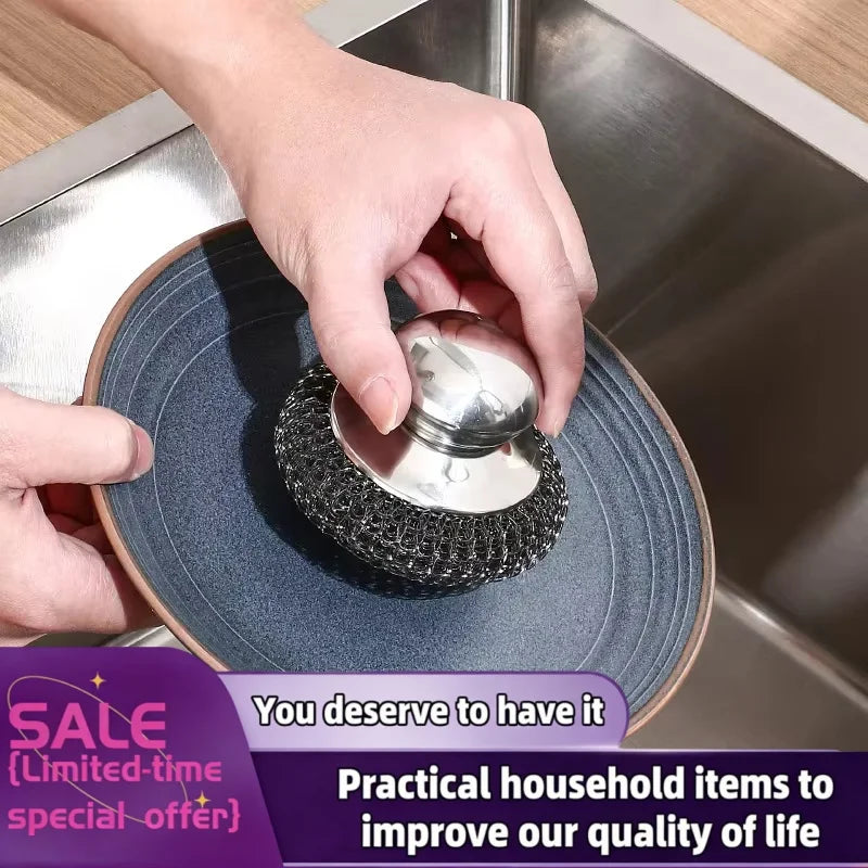 Heavy Duty Stainless Steel Pot Brush with Handle – Rustproof Metal Scrubber for Dishwashing & Pot Cleaning