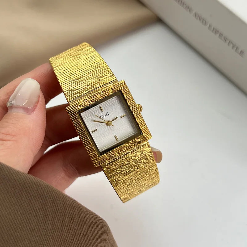 Luxury Women's Square Gold Watch - Retro Steel Strap, Quartz, Versatile Style