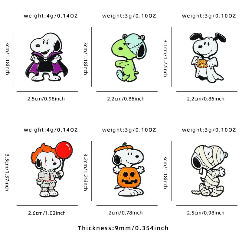 Halloween Enamel Pin Set 6-Pack Cartoon Dog Brooches for Backpack & Jacket