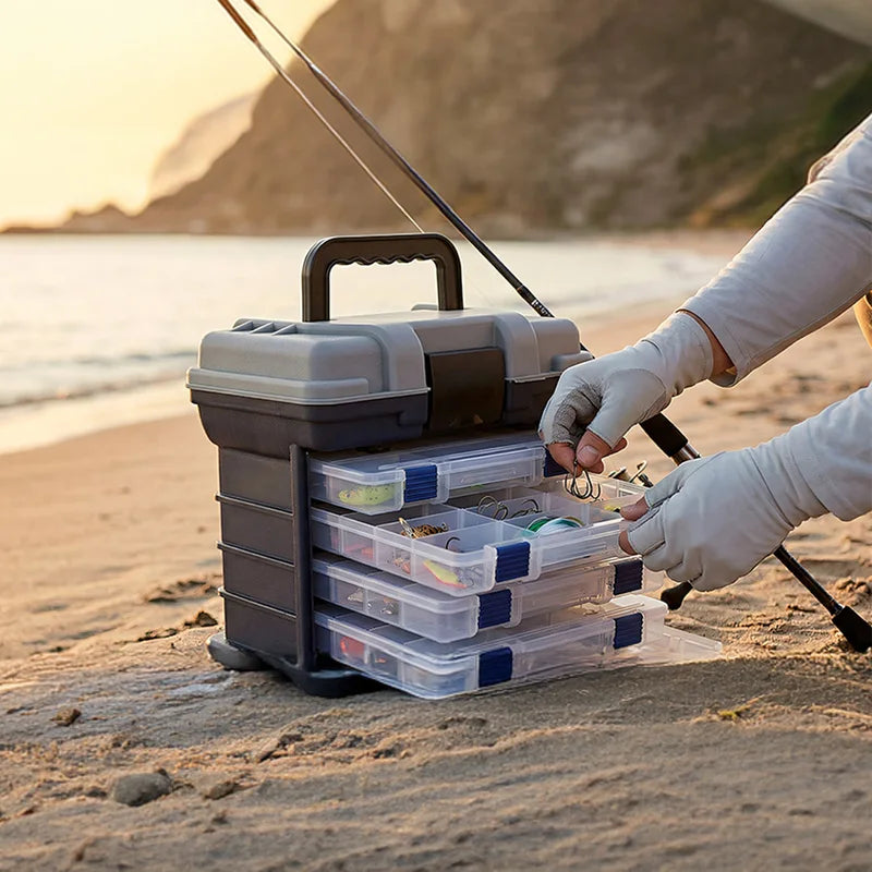 Fishing Tackle Box Kit with Pliers and Lures - Portable Multi-Compartment Organizer