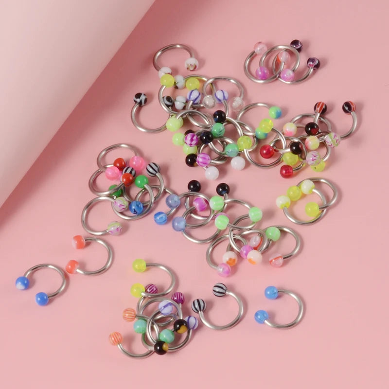 50PCS Colorful Body Piercing Jewelry Set - Nose, Septum, Eyebrow, Ear
