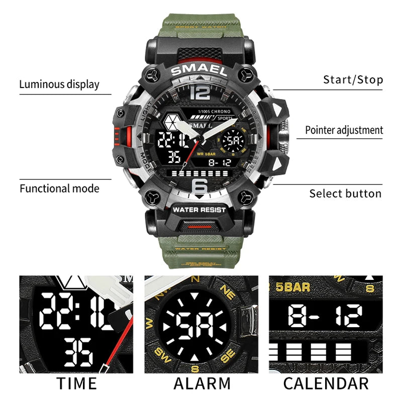 Men's Digital Sports Watch Waterproof Dual Display Quartz Military Watch