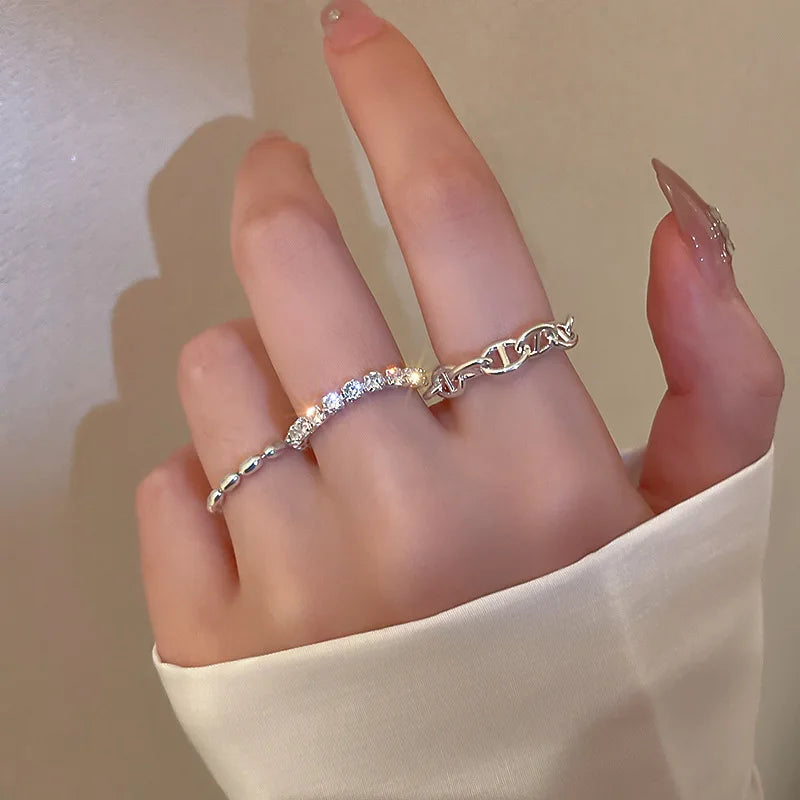 Sterling Silver Flower Ball Long Tassel Chain Ring for Women - Adjustable Trendy Jewelry