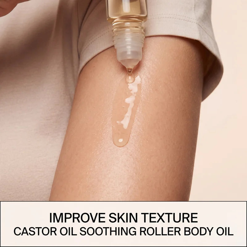 Organic Castor Oil with Rose Quartz Roller - Cold Pressed, Hydrating Skin Care Oil