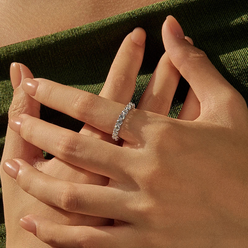 D Color Moissanite Eternity Band Ring 925 Sterling Silver Stackable Jewelry for Women